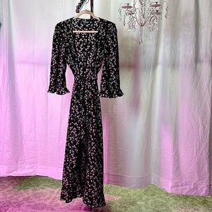 Maxi wrap around black floral bell 3/4 sleeve
